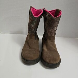 Girls‎ Camo Pink Trim Suede Western Boots Size Toddler 10 Cowgirl Sz 10c